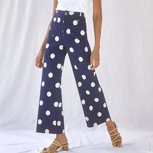 Anthropologie Maeve The Colette Wide Leg Polka Dot Ankle Crop Pants. Navy White